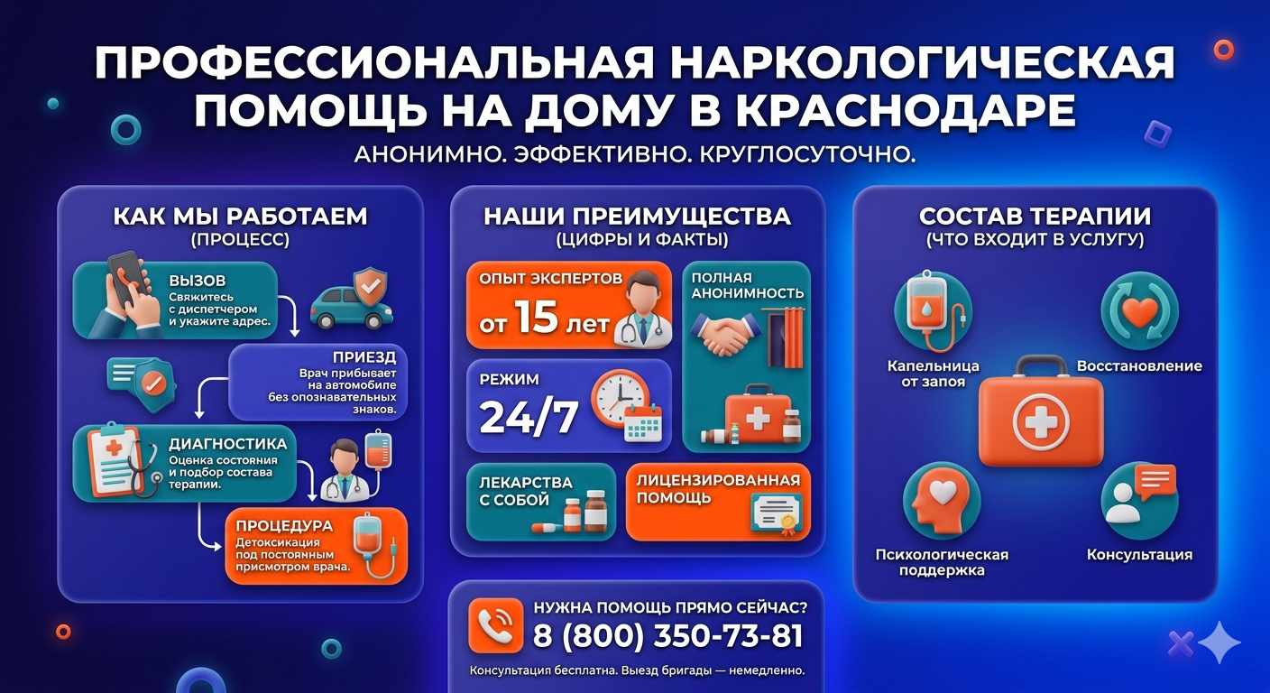 Инфографика о принципах лечения алкоголизма на дому в Дрезне: этапы вызова нарколога, преимущества анонимной детоксикации и состав медицинской помощи.